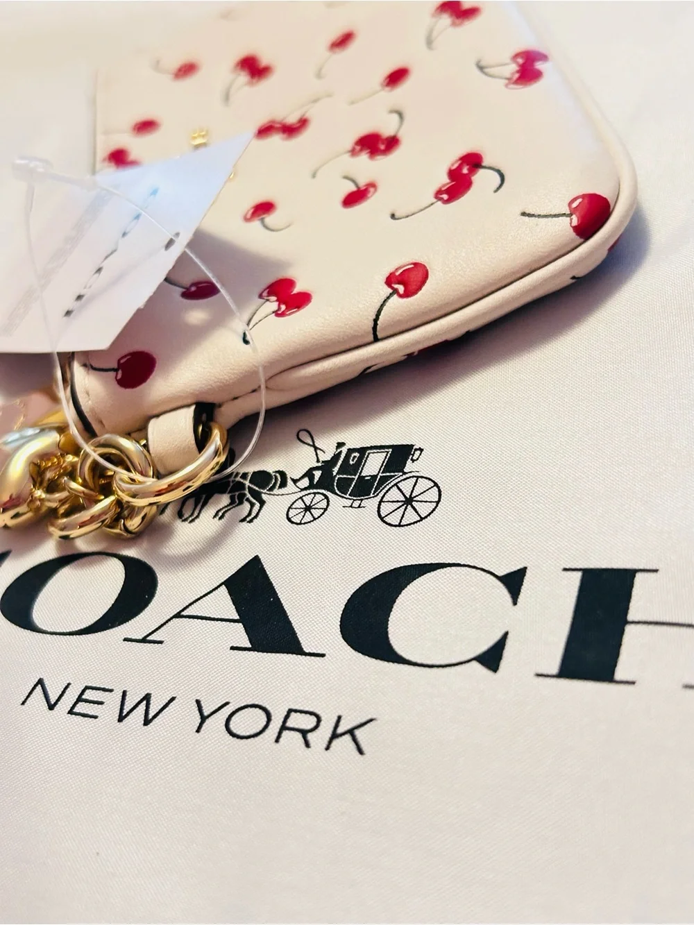 COACH Cherry Print/ W Heart Charm Wristlet Pouch